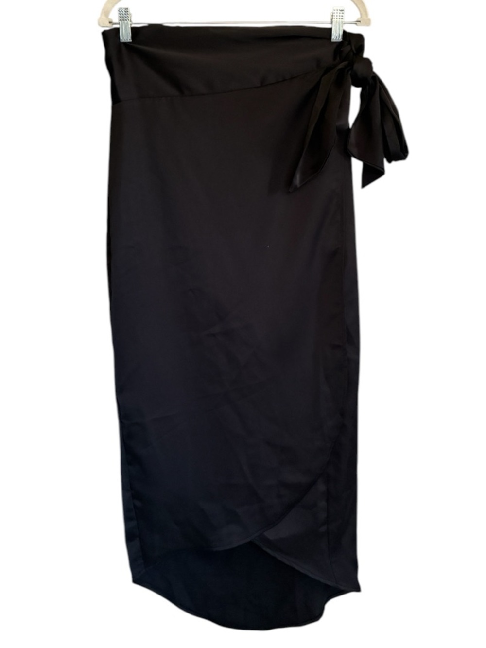 Vici Black Satin High-Low Wrap Skirt with Side Tie Size XL